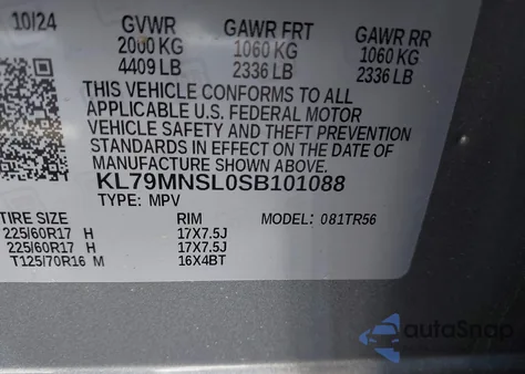 2025 Chevrolet Trailblazer Awd Ls z USA, uszkodzony, nr VIN KL79MNSL0SB101088